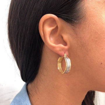18K Gold Layered Oro Laminado 50 mm Double Texturized Twisted Hoops Wholesale 21.0241